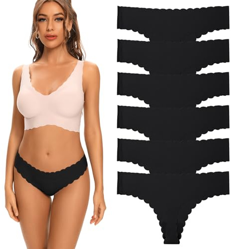 Vorvowry Tanga för kvinnor, sömlös underkläder, låg midja, string, mjuka osynliga damunderkläder, bekväma andningsbara damslips, thong, 6-pack, XS