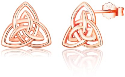 FAOMZQ Keltischer Knoten Ohrringe Rosegold, Ohrstecker Rosegold, Keltischer Rosegold Ohrringe Damen Silber 925 Ewiger Knoten Ohrstecker für Frauen Mädchen Damen