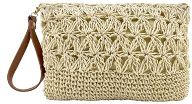 MODELISA - Bolso Bandolera Rafia Paja De Mano Y Hombro Estilo Casual Mujer (Beige)