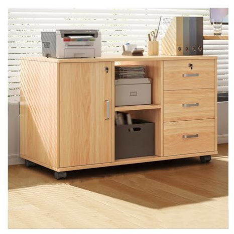 Aktenschrank Rollcontainer Büro-Aktenschrank unter dem Schreibtisch, Aufbewahrungsschrank, drei Schubladen, zwei Fächer, eine Tür, Aufbewahrungsschrank aus Holz, abschließbare Pflanzen-Sideboards Büro