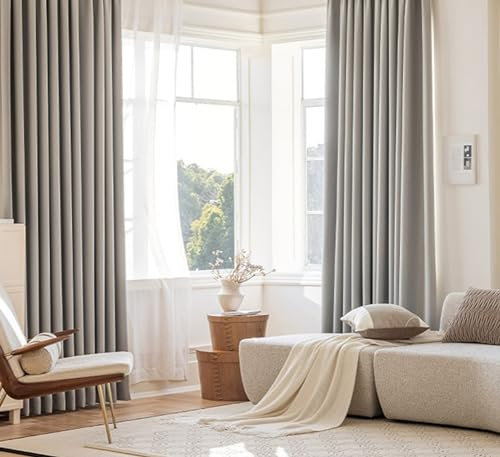 Beydodo Verdunkelungsvorhang Kinderzimmer 86x214CM, Vorhang Blickdicht Ösen 2er Set Modern Einfarbig mit Kariert Motiv Chenille Gardinen Verdunkelnd Kinderzimmer Wohnzimmer Grau