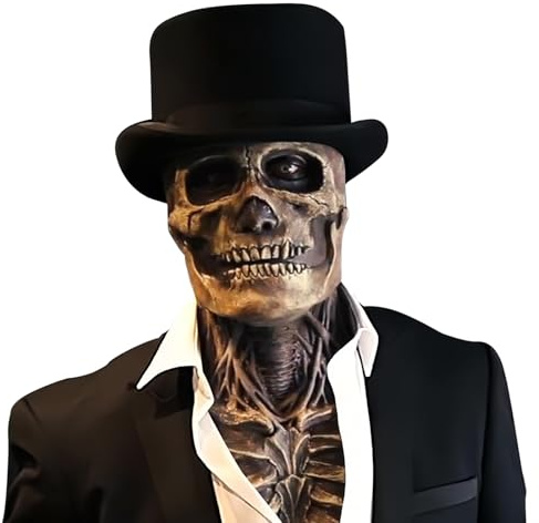 Fuikupe Masque d'Halloween tête de mort avec mâchoire mobile, squelette effrayant pour Halloween, cosplay, masque d'horreur en latex (type 3)