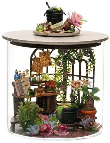 CRIOLPO DIY Tinyatur Haus Puppenhaus Kit, Handgefertigtes Holzhausmodell Mit MöBeln, Kreatives Holzhandwerksspielzeug, DIY Holz Traum Flasche Kit, FüR Handwerklich Begeisterte - Magic Garden