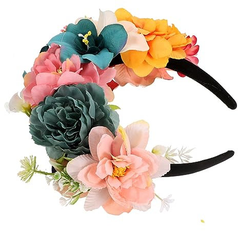 HONMEET Blumenhaarband Mit Kunstblumen Für Damen Hochzeit Party Festival Urlaub Fotografie Reisen Cosplay Halloween Blumenkopfschmuck Blumengirlanden-haarband