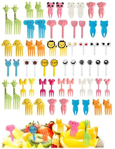 Lot de 60 fourchettes à fruits gâteau bento, mini motif de dessin d’animaux, pour enfants et adultes, cure-dents, qualité alimentaire, accessoires mignons pour Salade Fruit Fête