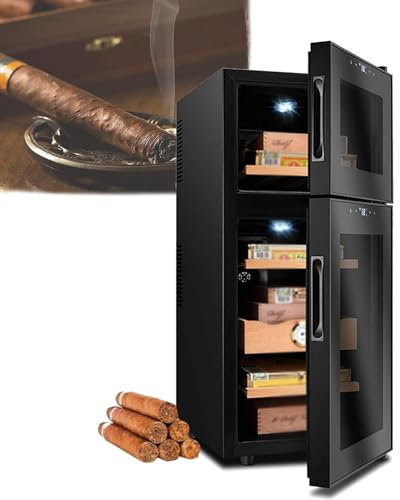 WhAeoy 59L Elektrischer Zigarren-Humidor, Tragbare Zigarrenkiste, Intelligente Steuerung, Thermofilm-Hartglas, Kapazität: 200 Stück, 360° Dreidimensionale Luftkühlung,A