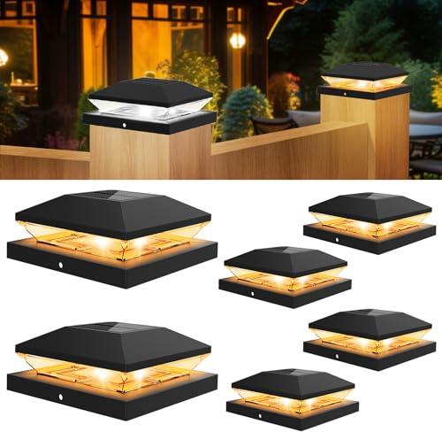 T-SUNUS Pfostenleuchte Solar, Pfostenkappe Solar mit 2 Farbtemperatur, IP65 Wasserdicht, Pfostenlampen für 9 x 9 10 x 10 cm Holz/Vinyl Pfosten Garten Terrasse Veranda 3000K+6000K