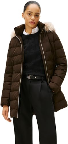 Tommy Hilfiger Veste en Duvet Femme Down Slim avec Fourrure, Marron (Dark Coffee), L