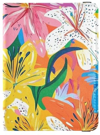 Lily Bunte Reisepasshülle aus Leder, Kartenhalter, Reisepasshülle, niedliches Reisepassbuch, wasserdicht, Lilie bunt, 1 size