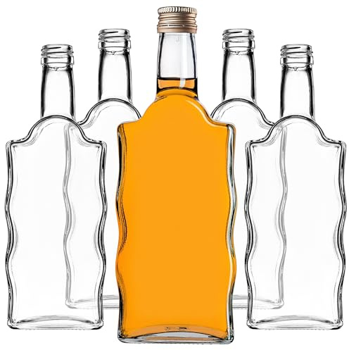 KADAX Botellas de cristal de 500 ml, 5 unidades, botellas vacías con tapón de rosca, pequeñas botellas de licor para rellenar, botellas de vino de cristal, botellas decorativas (doradas)