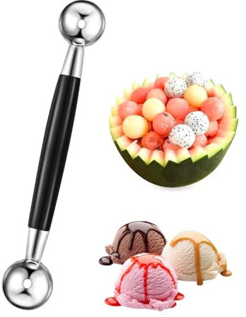 KGDUYC 1 cuchara de doble cara de acero inoxidable para helados, cortador de melón, bolas pequeñas, melón, melón, melón, melón, cuchara de melón, cortador de bolas para verduras y frutas