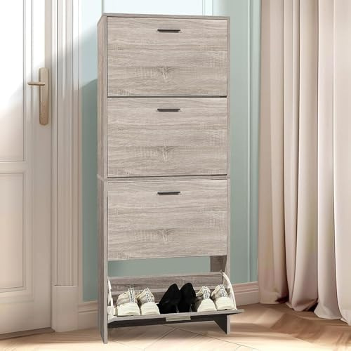 CASABEL, Scarpiera di 24 paia, scaffale ad alta capacità per ingresso o corridoio, 60 x 24 x 150 cm, legno chiaro