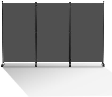 Jopassy Paravent mit Rollen und Bremsen, Faltbarer Raumteiler, Mobiler Sichtschutz, Trennwand 3 Teilig 263x181x30 cm, Anthrazit, Ideal für Wohnzimmer, Schlafzimmer, Balkon