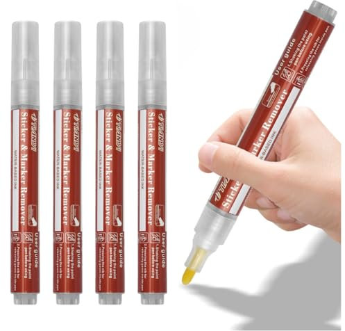 4Pcs Strong Adhesive Glue Remover Pen Stickers Residue Remover Pens Double Sided Tape Label Cleaner Fast Acting Glue Remover Tool for Home, Office & Car