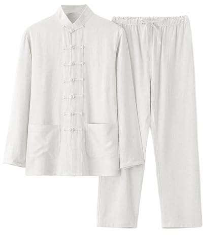 Chemise en lin pour homme Style chinois Tenue en lin Chemises + Pantalon en lin 2 pièces Kungfu Tenue Hommes Tai Chi Vêtements Respirant Costume Kungfu Coupe droite