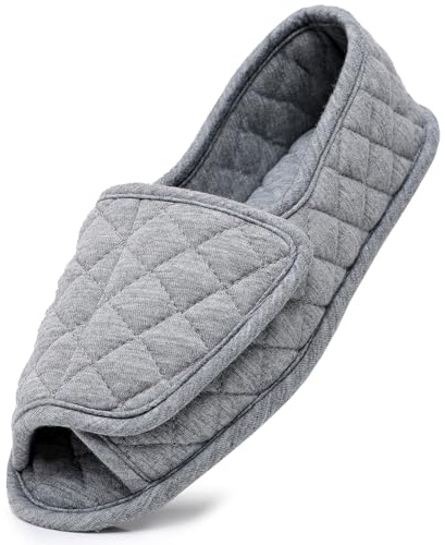 Git-up Chaussons Femme Bout Ouvert Coton, Chaussures de Maison Réglables en Mousse à Mémoire de Forme, Pantoufles Femme Confortable Indoor Slippers, Gris 8