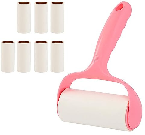 Rodillo de pelusa con 8 rollos de repuesto de papel adhesivo removedor de pelo de mascotas adhesivo rasgable cepillo de pelusa glutinoso para ropa, muebles, alfombras y asientos