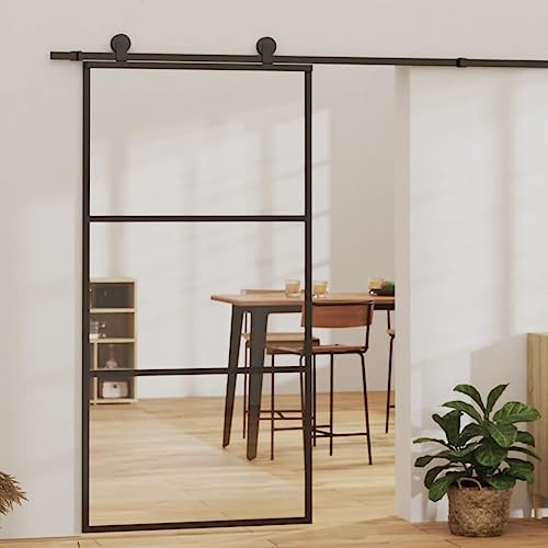 Emmtore Schiebetür mit Beschlag Glasschiebetür Glastür Glas Schiebe Tür Schiebetürsystem Laufschiene Schiebetürbeschlag ESG-Glas & Aluminium 102x205 cm