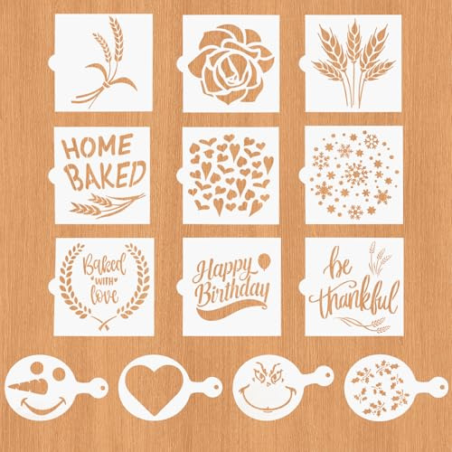 13-teiliges Wiederverwendbares Tortenschablone-Set mit Weizenmotiv & Bonus-Stencils - Praktische Backschablonen