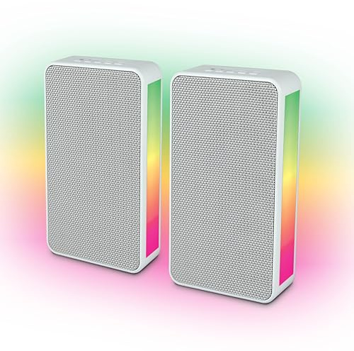 InnoVibe Wall-Mounted Bluetooth Speaker with RGB Light, 10W Wireless Garage Audio System, Outdoor Powered Speakers for Patio, Backyard, or Movie Projector Setup, White, (2 Pack)