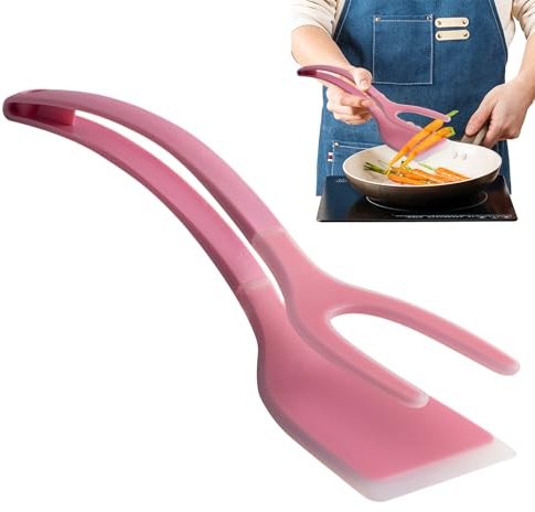 Silikon Stekspade | 2-i-1 Spatel & Tång - Ergonomiskt Handtag Köksredskap för Stekning Grill Frukost