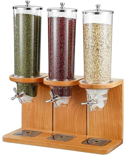 Cereal Dispenser with 3 Heads, 12L Capacity Dry Food Storage, 360° Rotary Switch, Countertop Container for Cereal, Candy, Nuts, and Snacks