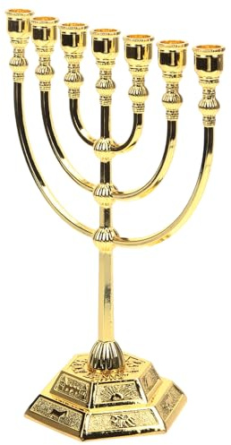 Portacandele Decorativo a Sette Bracci in Metallo Oro, Stile Retrò | Adorno da Tavolo Religioso, 17x13, 5cm, Funzione Pratica, per Cena a Lume e Living Spazio