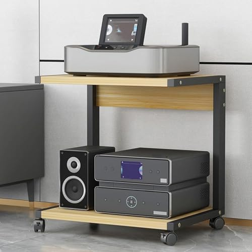 Soporte rodante de 2 niveles para medios AV – Gabinete de audio móvil para TV, DVD, CD y consolas de juegos, estante de entretenimiento con ruedas, ahorro de espacio, solución de almacenamiento