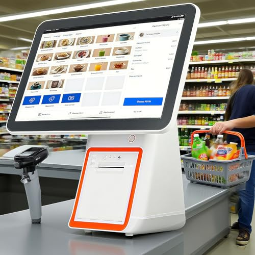 POS-Registrierkasse, All-in-One-Smart-Touchscreen-Registrierkasse mit 15,6-Zoll-Touchscreen, Dual-Core-CPU, 8 GB RAM, 128 GB SSD, Windows, einstellbarem Winkel für Einzelhandel White-Singlescreen