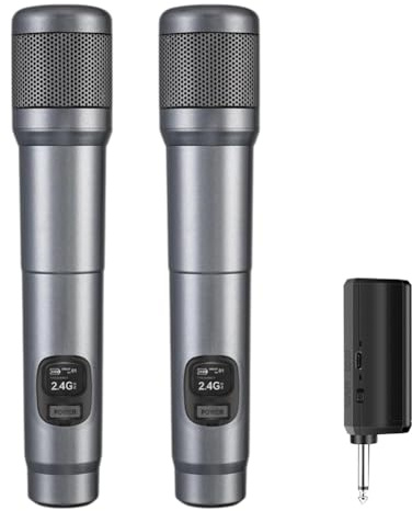 Muuookka Microphone sans Professionnel à Double Main, Micro Dynamique, Autonomie de 40 Heures, Portée de 200 Pieds pour Le Chant, Karaoké.