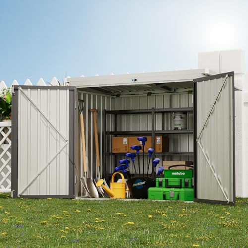 Outdoor Trash Can Storage Box with Lock Latch & Sloped Roof, Outdoor Storage Shed with Galvanized Steel Trash Bin Enclosure for Backyard, Patio & Garden Tool Organization (69.29” x 39.37” x 54.72”)