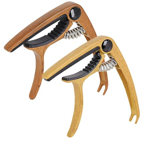 2er Set Capo Gitarre, Kapodaster, Gitarre Zubehör, mit Natürlicher Holzmaserung, Geeignet für Akustikgitarren, E-Gitarren und Bässe (Dunkelbraun und Hellbraun)
