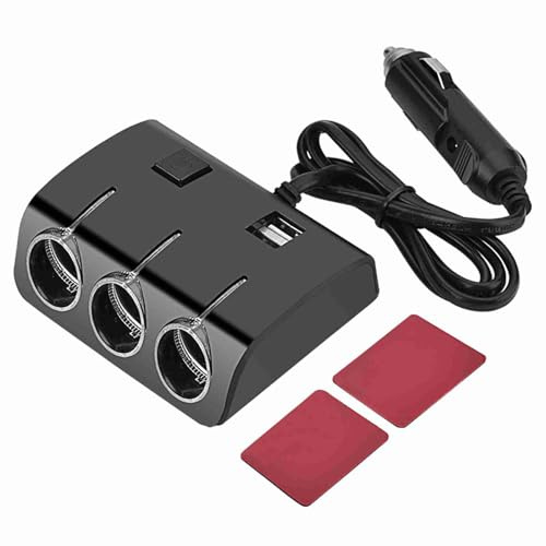 Cocoarm 3-way Car Cigarette Lighter Splitter, Dual USB Charger 120W Car Charger Adapter with Blue LED Display for Smartphones, Tablets and Accessories
