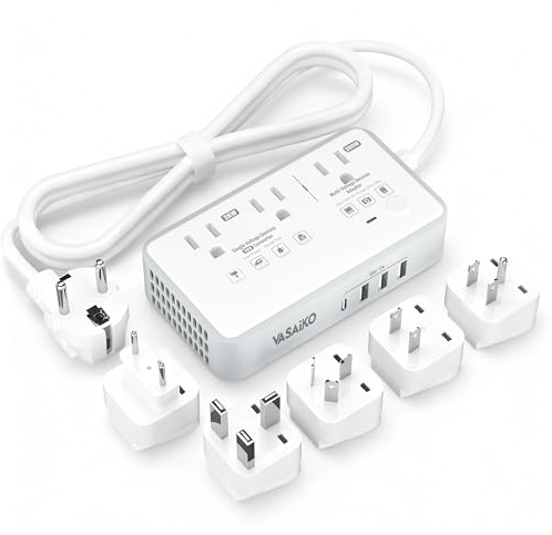 VASAIKO 220V to 110V Voltage Converter US to Europe, 2000W Voltage Converter for European Travel with 3 AC 2 USB-C 2 USB-A Ports, and Universal European Travel Adapter (Gray)