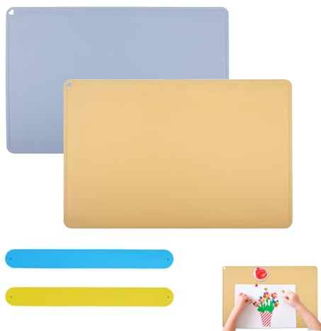 2 Stück Malunterlage für Kinder 60x40cm, Silikonmatte, Silikon Bastelunterlage Groß Bastelunterlage Kinder, Antihaft Waschbar, Knetunterlage Kinder mit Magnetischer Absorptionsclip für Basteln Malen
