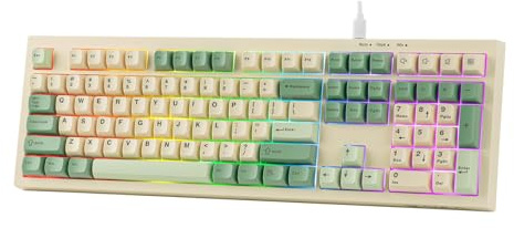 MechLands Aula S102 Membrane Gaming Keyboard w/Number Pad, 100% Full Size | Silent Keyboard for Office/PC Game, USB-C Wired, RGB Backlit, Creamy Silicone Structure, Ergonomic Stands (Yellow)