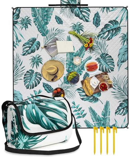 HAUSPROFI Waterproof Picnic Blanket – 200 x 200 cm, Large Foldable Mat with Carry Strap, Machine Washable, Ideal for Outdoor Picnic, Camping, Park & Beach