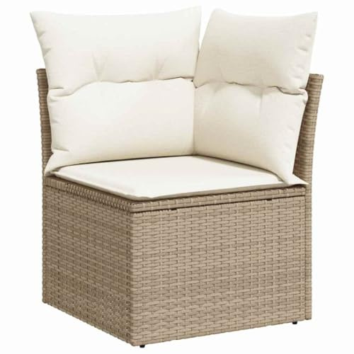 HETFTJN 8-teiliges Garten-Loungesofa Beige 80x80x71 cm mit Stauraum, wetterfestes Poly-Rattan in Akazie-Optik, platzsparendes Balkon-Set für Terrasse, Garten und kleinen Außenbereich