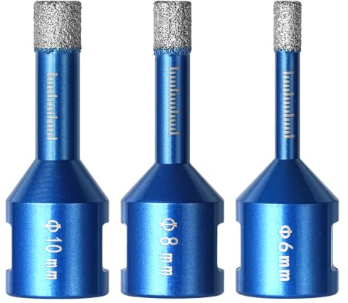 NUTKIT 3 Piezas Broca de Diamante 6MM/8MM/10MM, Vacío Soldadura | Corona Diamante para Cerámica, Granito, Vidrio, Porcelana, Amoladora Angular- Rosca M14 para Amoladora Angular