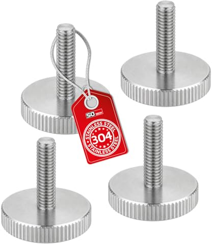SOTECH - Lot de 4 vis moletées M5, longueur 20 mm, acier inoxydable V2A (SS304), tête plate, norme DIN 653, filetage métrique.