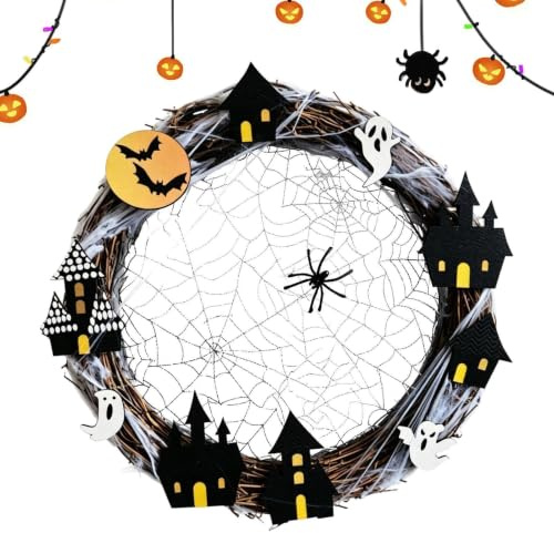 Halloweenkrans Spöklik Säsongsbetonad Konstgjord Fladdermus- Och | Läskiga Dekorationer För Ytterdörr För Användning På Entréveranda, Vägg, Fönster, Inomhus, Utomhus, Ute, Och