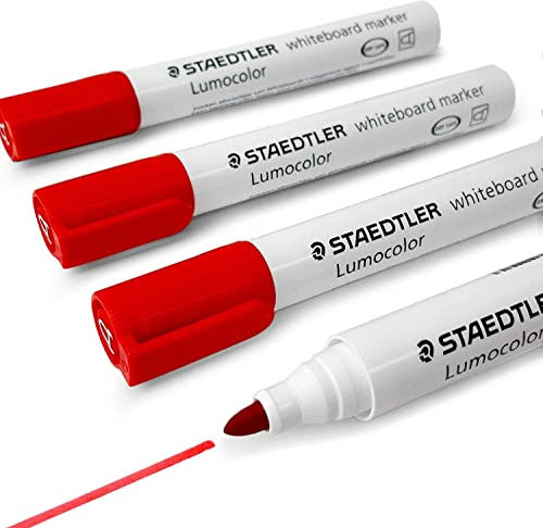 Staedtler Lumocolor 351 Whiteboard-Marker, trocken abwischbar, Rundspitze, Rot, 4 Stück