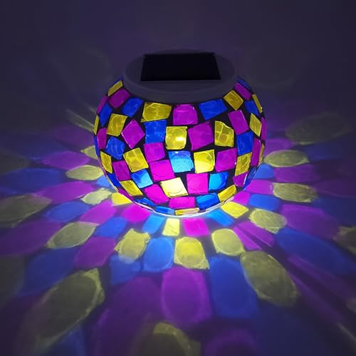 Mosaik Lampe Solar Gartenleuchten,KINGCOO Wasserdichte Farbwechsel Ball Stimmungslicht Nachtlichter SolarleuchteTischlampe für Schlafzimmer Party Garten TerrasseDekoration Beleuchtung (3D Laterne)