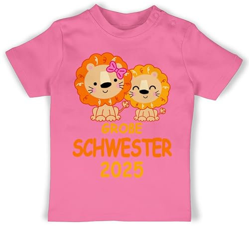 Baby T-Shirt Mädchen Jungen - Große Schwester 2025 mit Löwen - 1/3 Monate - Pink - Geschwister t-Shirts Schwestern Sister Shirt Grosse t sis Big Tshirt große+Schwester+Geschenk 2023
