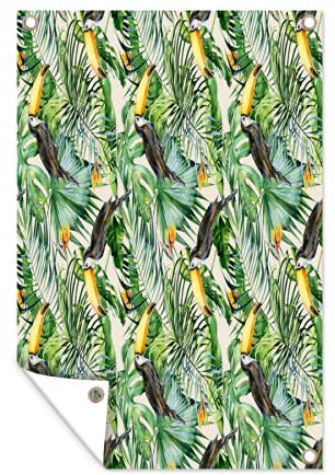 MuchoWow Poster exterieur Plante Oiseau de Paradis - Toucan - Tropical Decoration murale 40x60 cm Résistant aux intempéries/soleil