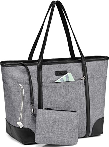 Cabas Femme, VASCHY Sac a Main Femme Grand Mode Sac pour Professeur Sac Ordinateur 15,6 Pouces avec Rembourrée Antichoc Compartiment pour Voyage, Travail, Courses,Affaires, Gris, Taille unique,