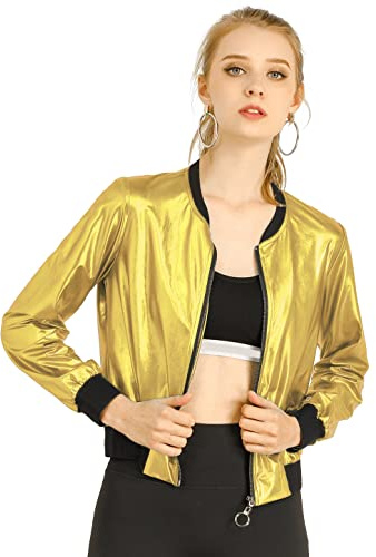 Allegra K Haut Court métallisé pour Femme, débardeur de fête sans Manches, Brillant, Haut à Ventre Nu Or M