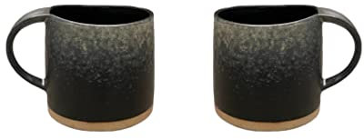 Original Night Glazed Ceramic Coffee Mug Set - 2 Vintage Japanese Style Cappucino Coffee Mugs - Pair With Matching White Day Cups for An Ideal Stoneware Mug & Matcha Cup Gift Set - 2 x Black, 12oz