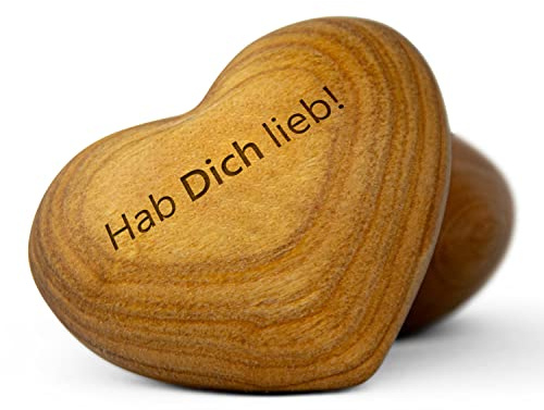 Schwabenholz® Handschmeichler Herz aus Holz - Hab Dich lieb! - Kleines Geschenk für sie und ihn - Holzherzen mit Gravur & einzigartiger Maserung