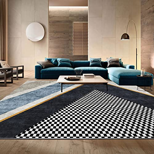 Teppich bettumrandung Teppich Blau schwarz beige geometrisches gitterdesign moderner Teppich Baby Teppich mädchen Teppich wohnzimmert 160x230cm